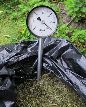 Gräsklipp med termometer.
